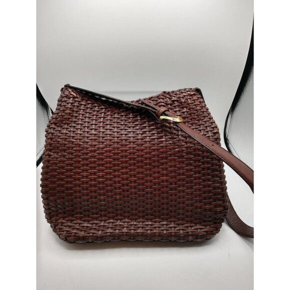 Talbots Brown Woven Leather Crossbody Bag With Adjustable Strap & Gold Hardware - Picture 2 of 10
